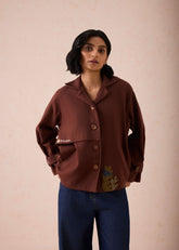 A Model Wearing Brown Handwoven Cotton Under The Sun Handspun Handwoven Organic Cotton Trench Jacket, curated by Only Ethikal